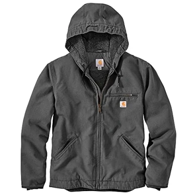 Bild av Carhartt Mens Relaxed Fit Washed Duck Sherpa Lined Jacket Work Utility Outerwear, Gravel, Large US