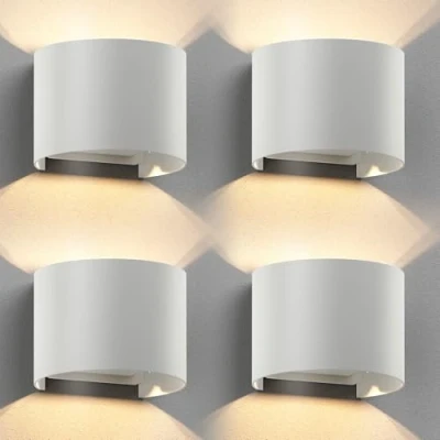 Bild av ledscom.de 4 x RUNEL vägglampa för utomhusbruk, IP65, upp /nedljus, matt vit, rund, 1x G9 max. 10W