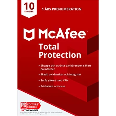 Bild av McAfee Total Protection 2022 10 enheter Säkerhetspaket med antivirus VPN, Lösenordshanterarer 1 års prenumeration Via post