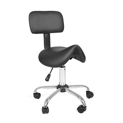 Bild av Mingone Sadelpall med ryggstöd, vridbar pall, arbetsstol, ergonomisk kontorspall hjul, sadelstol, 360 pall justerbar höjd, svart