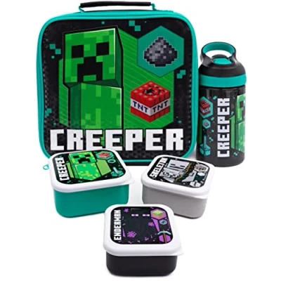 Bild av Minecraft Creeper ryggsäcksset pojkar TNT 5 delad spelryggsäck penna &amp; fodral, flaska ingår Unleash Adventure
