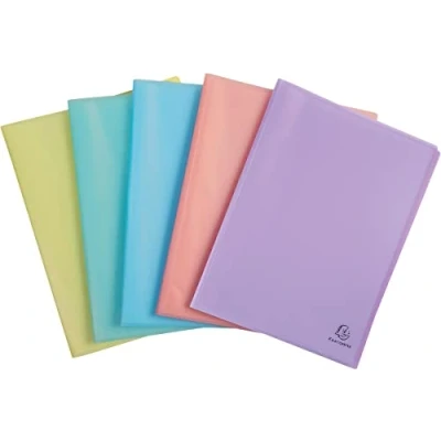 Bild av Exacompta Ref. 88470E förpackning med 5 pastellfärgade dokumentskydd i krom 40 kristallfickor 80 vyer för A4 Dim 24 x 32 cm genomskinligt återvunnet polypro omslag olika färger