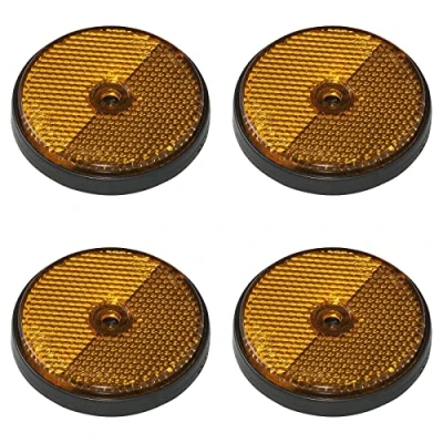 Bild av 4 x reflektorer orange rund Ø 60 mm E4 testade för släpvagnar, lastbilar, bilar, husvagnar och traktorer kattögonreflektor med skruvhål 5 pack
