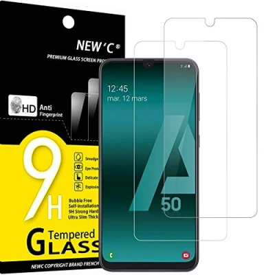 Bild av NEW&#039;C 2 Pack, skärmskydd i glas för Samsung Galaxy A50, A50s, bubbelfri, 9H hårdhet, 0,33 mm ultratransparent, ultrabeständigt härdat