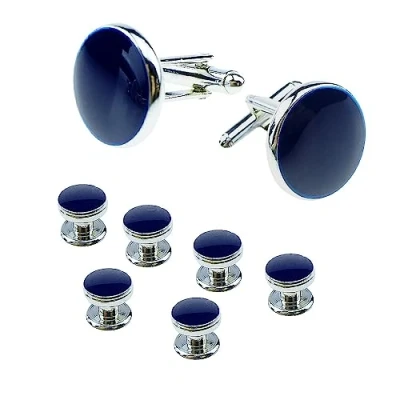 Bild av manschettknappar för män 8 st och dubbar, smoking skjorta knappar set bröllop alla hjärtans dag festival födelsedag årsdag examensgåva, 20mm x 18mm, Blå,