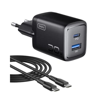 Bild av INIU 30W USB C Laddare, 2 Ports [C + A] Multipel Strömadapter med Kabel, PD 3.0 Snabbladdare, Typ kompatibel iPhone 16 15 14 Pro Max, iPad, Samsung S24 S23 Ultra, Google etc.