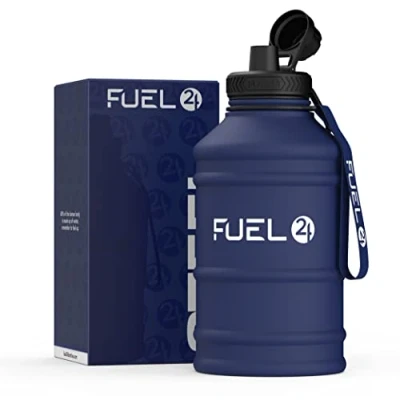 Bild av Fuel24 1,3 l/2,2 L svart vattenflaska metall stark, dropp och läckagesäker BPA fri 2 1 i rostfritt stål (1 liter) stora gymflaskor för män, sportvattenflaska, resor, vandring,