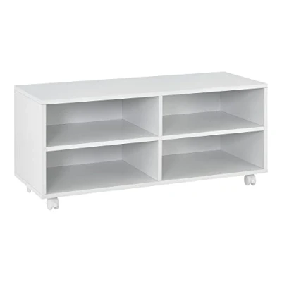 Bild av [en.casa] Lowboard med hjul &quot;Gränne&quot;, 90 x 35 41 cm, mobil hylla, TV skåp, 4 hyllor, bord, matt, vit