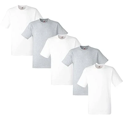 Bild av Fruit of the Loom herr tung t shirt paket med 5, 3 vit/2 grå, L