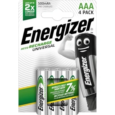 Bild av Energizer E301375700 NimH batteri uppladdningsbart universal Micro (1,2 volt 500 mAh, förladdad 4 pack) silver, AAA/Micro/LR03/500 mAh/4 st