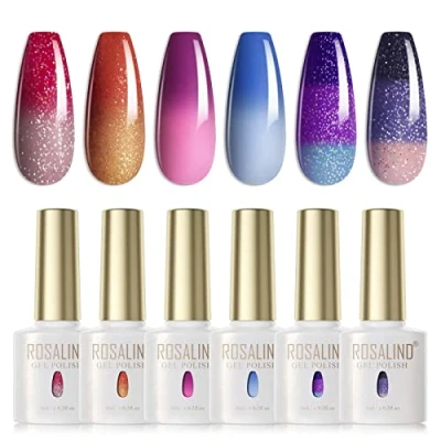 Bild av ROSALIND UV nagellack Thermo 6 färger gelpolish Färgbyte Gel Shellac Polish Kit Mångfärgad avtagbar nagelgelfärg Nail Chameleon Set