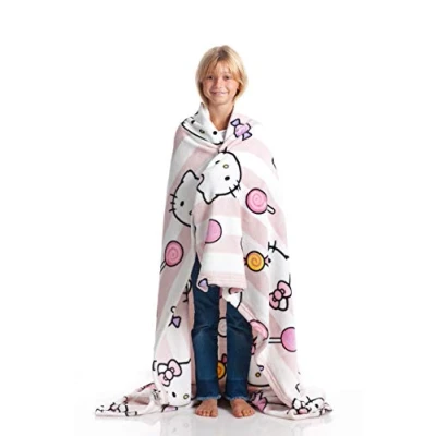 Bild av Kanguru Hello Kitty överkast, flanellfleece mjuk och varm gos filt, 130 x 170 cm, rosa med tecken från