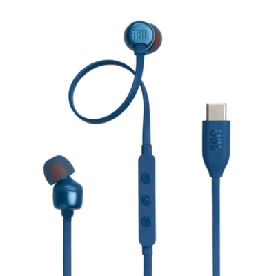 Bild av JBL Tune 310 C Trådanslutna In ear hörlurar med Hi Res certifierad ljud, fjärrkontroll 3 knappar och mikrofon, platt trasselfri kabel, blå