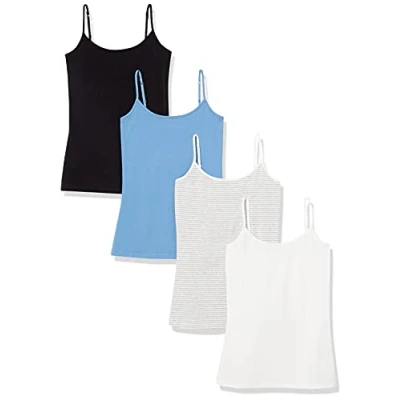 Bild av Amazon Essentials Women&#039;s Kamisol smal passform, Pack of 4, Himmelsblå/Svart/Vit, M