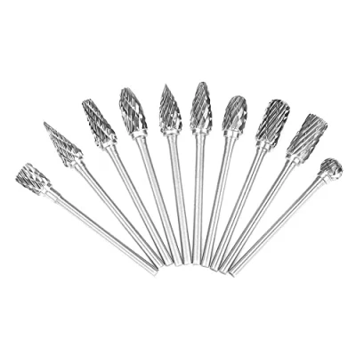 Bild av 10 st Hårdmetall roterande bits 2,35 mm skaft fil grader Set Verktyg för träbearbetning Borrning Carving Gravyr
