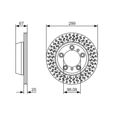 Bild av BOSCH 0 986 479 A09 Disque de frein 299 20 5 130 troué, ventilé revêtu à haute teneur en carbone PORSCHE: Boxster, 718 Boxster Cabriolet, Cayman