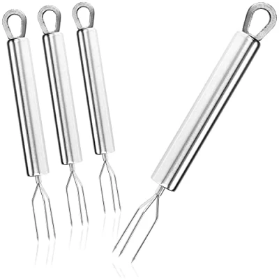 Bild av COM FOUR® 4x jacka potatisgaffel med 3 stift, gjord av 430 rostfritt stål, återanvändbar som majsspett, skalningshjälp (04 stycken stål)
