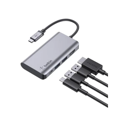 Bild av Belkin USB C 4 i 1 Multiport adapter (med 4K HDMI, 100 W PD genomströmmande laddning, 2 x A portar för MacBook Pro, Air, iPad XPS och fler)