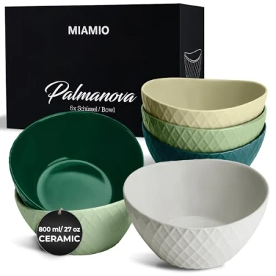Bild av MIAMIO 6 x 800 ml Skålsset/spannmålsskålsset Moderna matta skålar Set med stora Palmanova Collection (Grön)