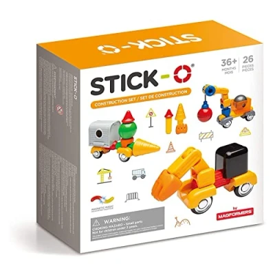 Bild av Stick O Construction Vehicles Magnetic Building Blocks Set. Funky, Chunky Pieces To Make Diggers And Dumpers. Perfect For Little Hands Rainbow, 902004