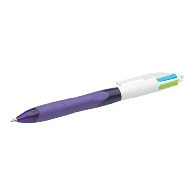 Bild av BIC 4 Colours grepp infällbara kulpennor, låda med 12, medium spets (1,0 mm), extra bekvämt grepp, mode bläckfärger