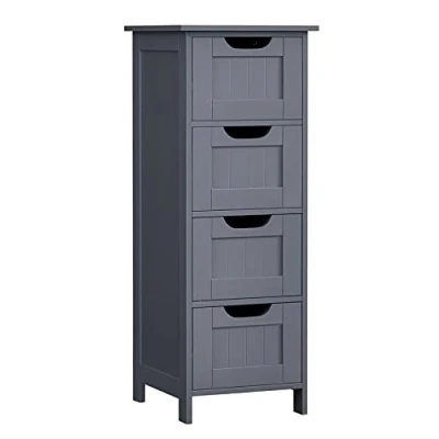 Bild av VASAGLE Badrumsmöbler, förvaringsskåp, stående skåp, med 4 lådor, 30 x 82 cm, för badrum, vardagsrum, matsal, kök, modern stil, grå LHC040G01