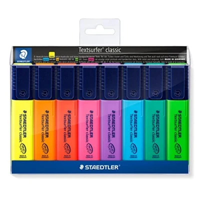 Bild av Staedtler 364 WP8 Textsurfer classic (hohe Qualität Made in Germany, mit großem Tintenspeicher für extra lange Markierleistung, Set 8 brillanten Leuchtfarben), sortiert, 8er Etui