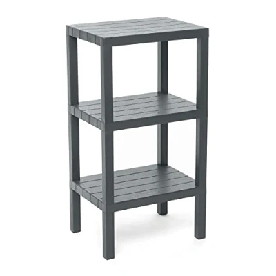 Bild av Tatay Rektangulär Lombokhylla, 3 höjder, polypropylen, BPA fri, träeffektfinish, halkfria stopp, max 10 kg per hylla, enkel montering, mått 38 x 29 73,5 cm, grå