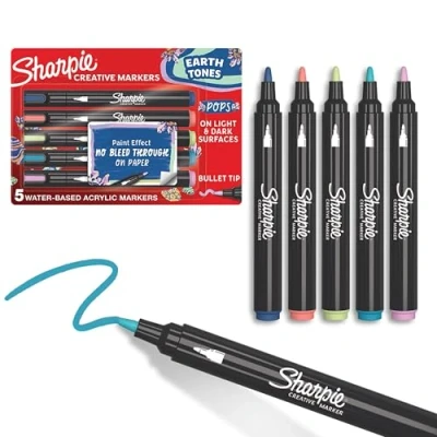 Bild av Sharpie Creative Marker Acrylic Paint Pens Earth Tones Bullet Tip Assorted Colours 5 Count