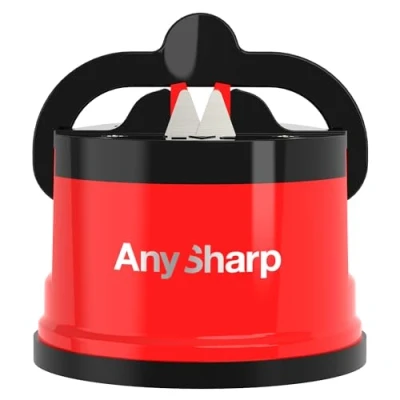 Bild av AnySharp Knivslipare, Hands Free Säkerhet, PowerGrip Sugkopp, Säkert vässar alla köksknivar, Idealisk för härdat stål &amp; tandade, Kompakt, Röd