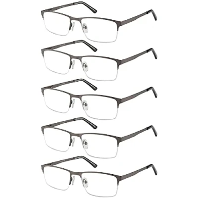Bild av EYECEDAR 5 pack läsglasögon män blå ljusblockerande halvram rektangel stil fjäder gångjärn läsare 2,00