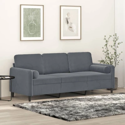 Bild av vidaXL 3 sitssoffa med prydnadskuddar mörkgrå 180 cm sammet