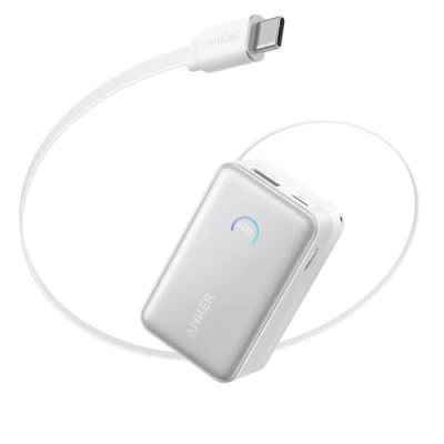 Bild av Anker Nano Powerbank, externt batteripaket på 10 000 mAh med 70 cm utdragbar InstaCord kabel, kompakt batteri max 45 W, smart skärm, för iPhone 16, iPad, Galaxy, Pixel flera