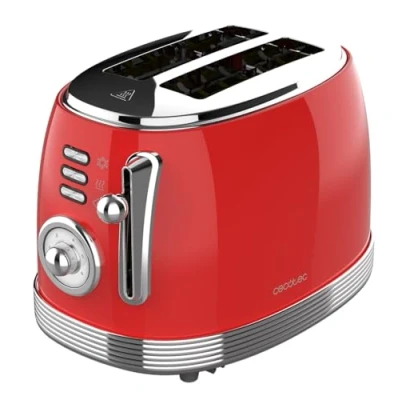 Bild av Cecotec Vertikal Brödrost Toast&amp;Taste 800 Vintage Light Red. 850 W, 2 Brödskivor, Extra Breda 3,8 Cm Slitsar, Ytbehandling Av Rostfritt Stål, Vintagestil, Röd