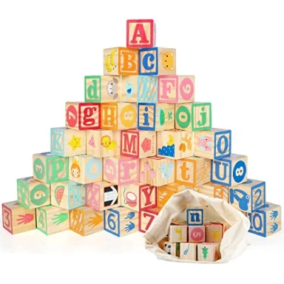 Bild av Jacootoys 36 stycken trä ABC block 1,65 stora alfabetbokstäver Antal byggstenar Montessori pedagogiska leksaker för barn