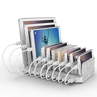 Bild av Alxum 96W 10 portar flera USB laddstation 2.4A Charge portar, Laddare Multiport Device Family Charger Charging Station Vit