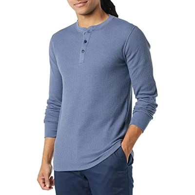 Bild av Amazon Essentials Men&#039;s Långärmad Henley våffelskjorta med smal passform, Indigoblå, XS