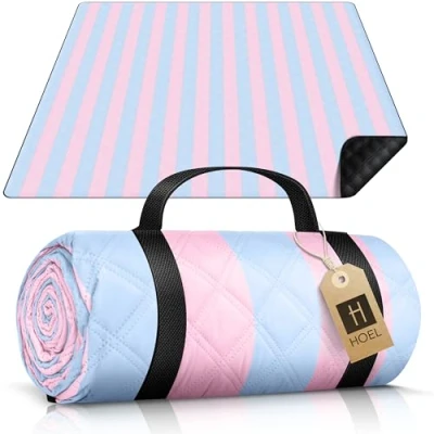 Bild av Trä picknickfilt 200 x cm vattenavvisande isolerad strandmatta vadderad XXL picknickfiltar utomhus strandfilt för picknick camping strand
