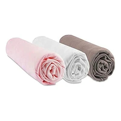 Bild av Set med 3 lakan, 40 x 80 cm, töjbart 90, spjälsäng, 80, hypoallergen bambu, rosa, vit taupe, andas, märke Easy Dort Oeko Tex certifierad tillverkad i Europa