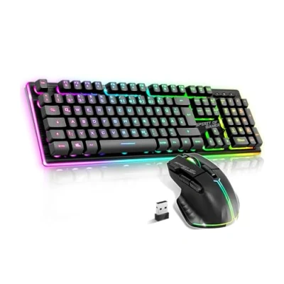 Bild av SPIRIT OF GAMER Trådlöst tangentbord för gamer, svart, uppladdningsbar RGB Bakgrundsbelyst QWERTZ speltangentbord halvmekaniskt aluminiumstruktur I trådlös mus 4 800 DPI PS4/PS5, PC, Xbox