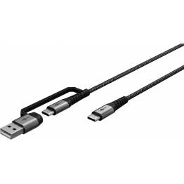 Bild av Goobay 2 i 1 tålig vävd multikabel USB/USB C till USB 60W meter