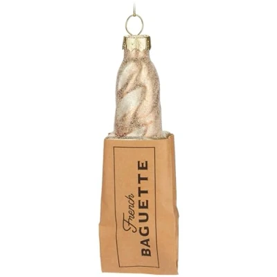 Bild av BRUBAKER French Baguette handmålad julkula av glas 13 cm trädkula franskt bröd juldekoration Frankrike munblåst julgransprydnad figur, hänge, rolig