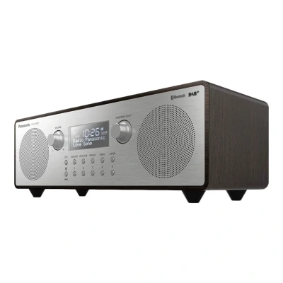 Bild av Panasonic RF D100BTEGT Digitalradio i retrodesign (stereoljud, DAB+, FM mottagare, nätström eller batteridrift, Bluetooth, AUX) brun/silver