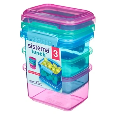 Bild av Sistema Lunchmatförvaringsbehållare 400 ml Små snackskrukor BPA fri plast blandade färger 3 stycken