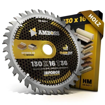 Bild av HM cirkelsågblad 130 x 16 Z36 växeltand för trä fint skuren. AMBOSS WERKZEUGE® Sågblad mm komp. till Metabo 4340*. 6311. BHK 01*. 2*. KS 3340 S. 40 Max* och SHK 01 mycket mer.