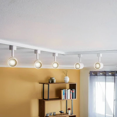 Bild av PRIOS Strömskena &#039;Jorell&#039; (modern) i vit av aluminium/grå zink för vardagsrum matsal (5 lamor, GU10) 1 fas skena, spotlight skena