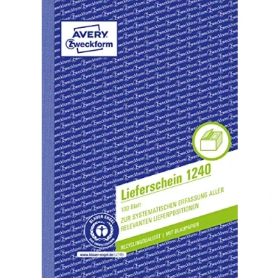 Bild av AVERY Specialform 1240 leveransdokument (A5, 100 ark av Recycling papper, med 1 blad blåpapper och tomt kuvert, för systematisk registrering alla relevanta leveranspositioner) vit