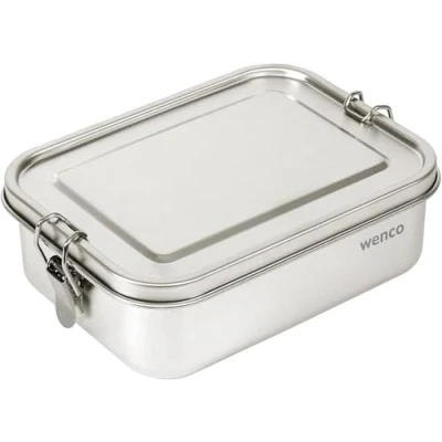 Bild av wenco Premium matlåda i rostfritt stål, med 2 fack, 850 ml (1 nettoinnehåll), vattentät, diskmaskinssäker, inkluderar ersättningssilikonring, 18,5 x 14 5,5 cm, silver