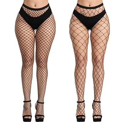 Bild av DRESHO Tights med Hög Midja Fisknätstrumpor Lårhöga Strumpor Strumpbyxor för Kvinnor