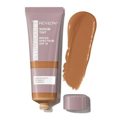 Bild av Revlon Illuminance Tinted Serum, trippel hyaluronsyra serumfoundation, jämnar ut hudtonen, lyser och återfuktar hela dagen, SPF 15, 417 varm karamel, 28 ml